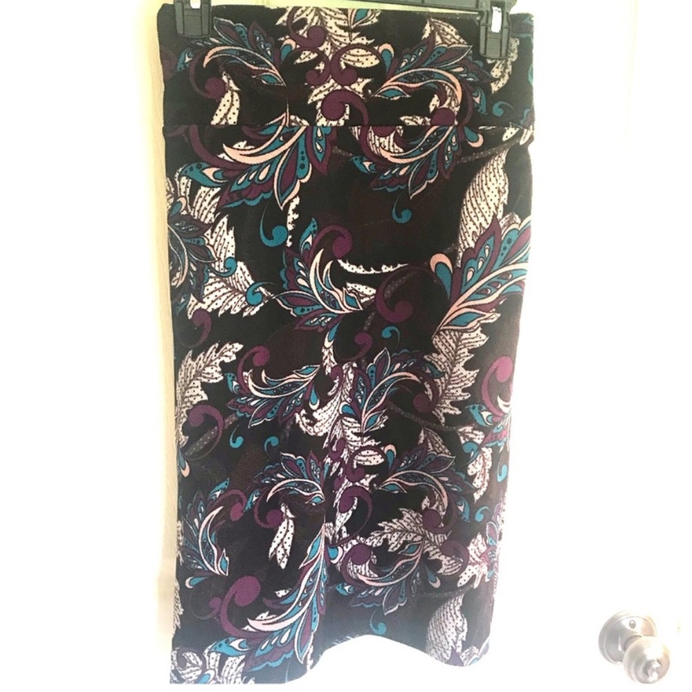 LuLaRo Black, Green, Purple Pencil Skirt Size L (12-16) - Picture 2 of 4